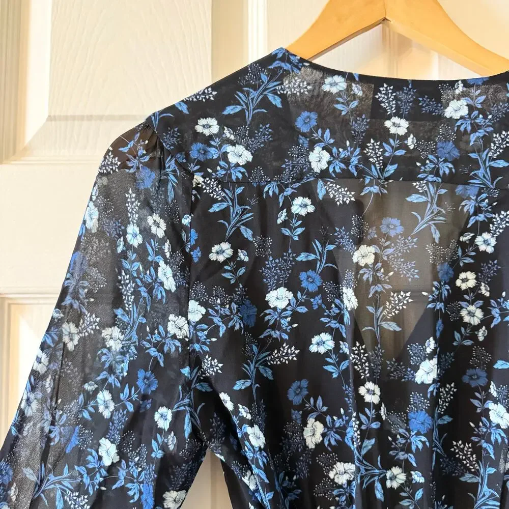 The Kooples Short Tie Waist Dress in Floral Blue Poppy Print - Picture 12 of 13